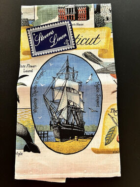 NEW USA Stevens Linen CONNECTICUT Linen Tea Towel or Wall Hanging NWT